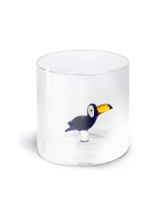 Bicchiere In Vetro Borosilicato Decoro Tucano In Vetro Colorato All'interno