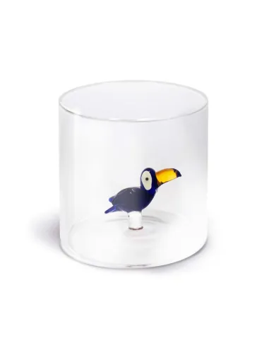 Bicchiere In Vetro Borosilicato Decoro Tucano In Vetro Colorato All'interno