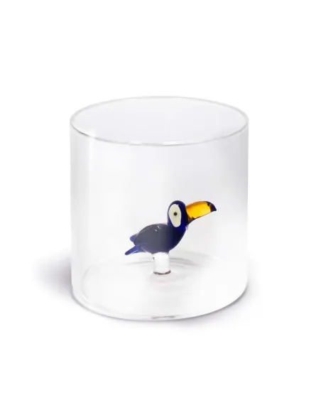 Bicchiere In Vetro Borosilicato Decoro Tucano In Vetro Colorato All'interno