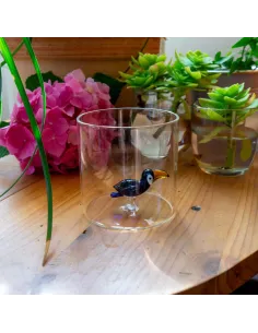 Bicchiere In Vetro Borosilicato Decoro Tucano In Vetro Colorato All'interno 2