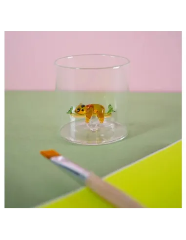 Bicchiere In Vetro Borosilicato Decoro Bradipo In Vetro Colorato All'interno