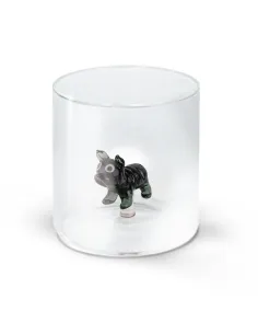 Bicchiere In Vetro Borosilicato Decoro Bulldog In Vetro Colorato All'interno