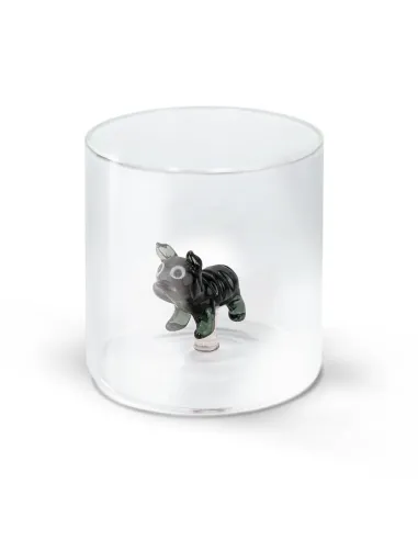 Bicchiere In Vetro Borosilicato Decoro Bulldog In Vetro Colorato All'interno