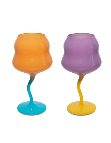 Set 2 Calici Cocktail In Vetro Colori Arancione e Azzurro, Viola e Giallo