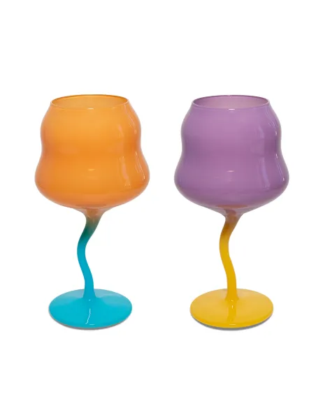 Set 2 Calici Cocktail In Vetro Colori Arancione e Azzurro, Viola e Giallo