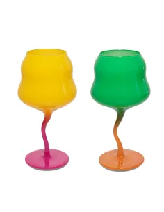 Set 2 Calici Cocktail In Vetro Colori Giallo e Rosa, Verde e Arancione
