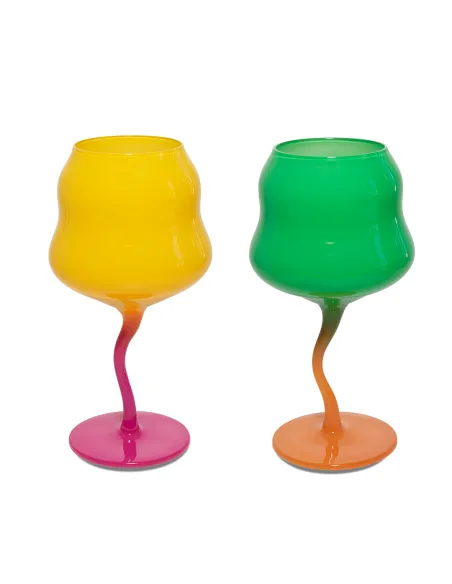 Set 2 Calici Cocktail In Vetro Colori Giallo e Rosa, Verde e Arancione