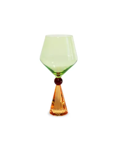 Calice per Gin Tonic in Vetro con Base Effetto Diamante Colore Arancione e Verde