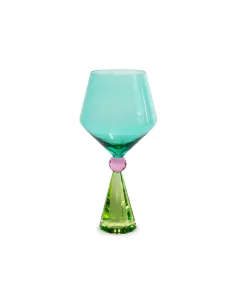 Calice per Gin Tonic in Vetro con Base Effetto Diamante Colore Verde e Azzurro