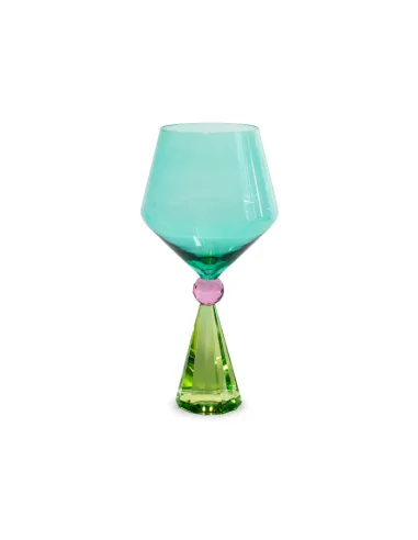 Calice per Gin Tonic in Vetro con Base Effetto Diamante Colore Verde e Azzurro