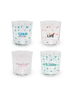 Set 4 Bicchieri Acqua in Vetro Decoro con Scritte Colorate