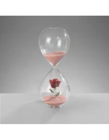 Clessidra Decorativa in Vetro con Rosa Rossa H. 20