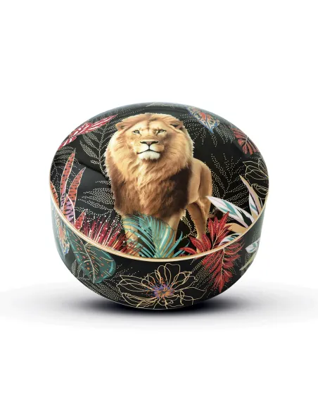 Portagioie Tondo 13x6,5 cm in Porcellana con Coperchio in Gift Box SAUVAGE LION