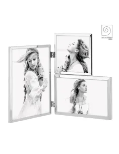 Portafoto Multiplo in Metallo Lucido 3 Foto Color Argento 13x18 Cod A21191 - Mascagni