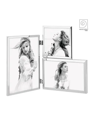 Portafoto Multiplo in Metallo Lucido 3 Foto Color Argento 13x18 Cod A21191 - Mascagni