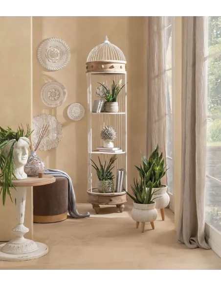 Cache-Pot Alto in Ceramica Bianco con Piedini in Legno 28x32h - L'oca Nera