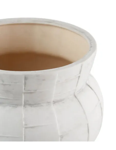 Cache-Pot Basso in Ceramica Bianco con Piedini in Legno 22x24h - L'oca Nera