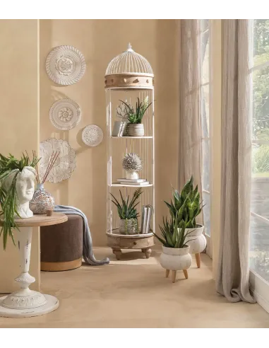 Cache-Pot Basso in Ceramica Bianco con Piedini in Legno 22x24h - L'oca Nera