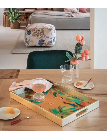 Vassoio Rettangolare in Vetro Decorato e Resina - Solaris