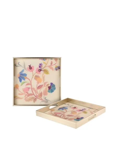 Vassoio Quadrato in Vetro Decorato e Resina - Bloomfield