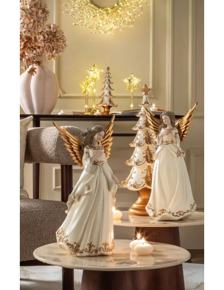 Dolci Custodi - Angelo in Resina Bianco e Oro Decoro 2 L'oca Nera