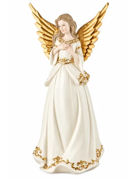 Dolci Custodi - Angelo in Resina Bianco e Oro Decoro 2 L'oca Nera