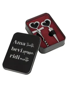 Set da Vino in Scatola in Latta Ama Bevi Ridi