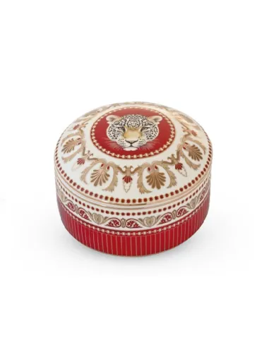 Portagioie tondo 13x6,5 cm in porcellana con coperchio Leopard in luxury box