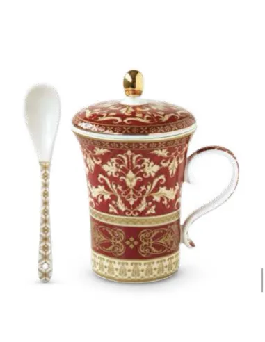 Infusiera in Porcellana 300 ml con Coperchio e Cucchiaino in Gift Box Baroque Red