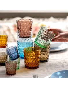 Set 6 Bicchieri Acqua Vanity in Vetro Colori Assortiti