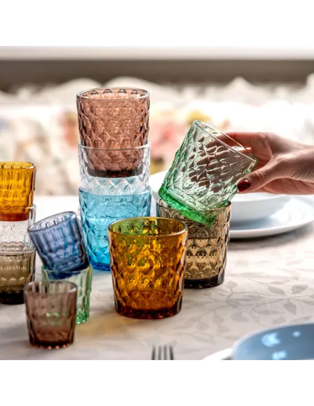 Set 6 Bicchieri Acqua Vanity in Vetro Colori Assortiti