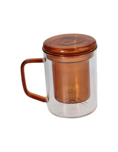 Mug con Filto 400 cc Outline Vetro Borosilicato Ambra