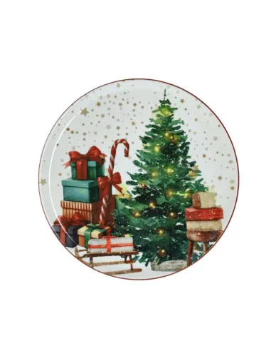 Piatto Panettone 31 cm Albero e Regali in Porcellana