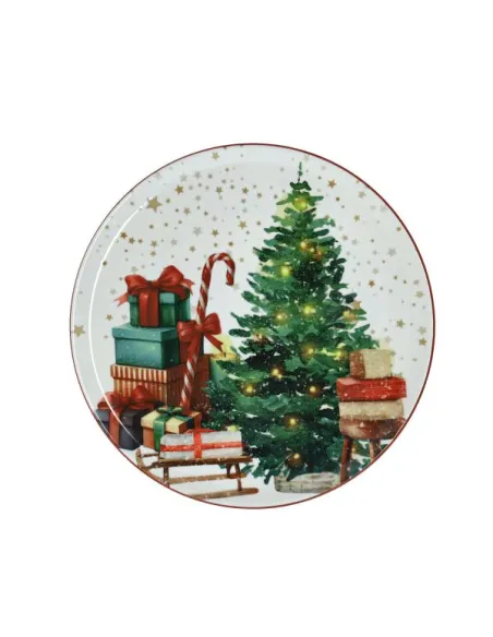Piatto Panettone 31 cm Albero e Regali in Porcellana