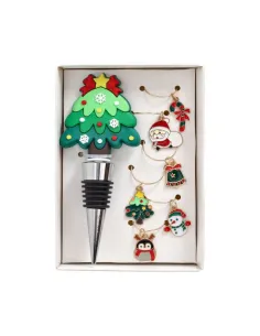 Set 7 Pezzi Tappo Bottiglia con Segna-calici Snowy Pop PVC