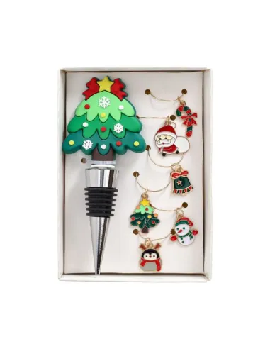 Set 7 Pezzi Tappo Bottiglia con Segna-calici Snowy Pop PVC