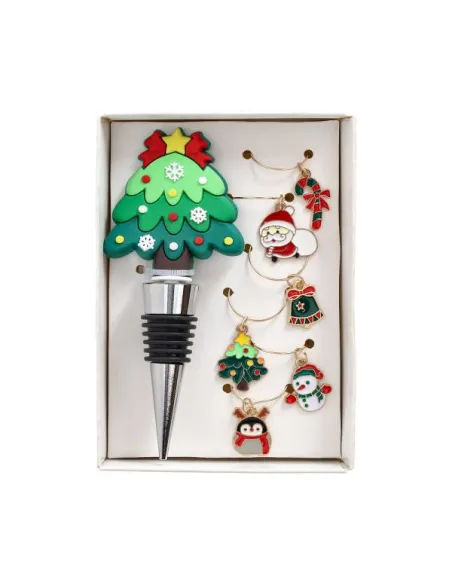 Set 7 Pezzi Tappo Bottiglia con Segna-calici Snowy Pop PVC