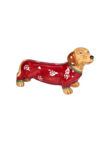 Bassotto Decoro Ficchi di Neve h 14 cm Merry Doxie in Stoneware
