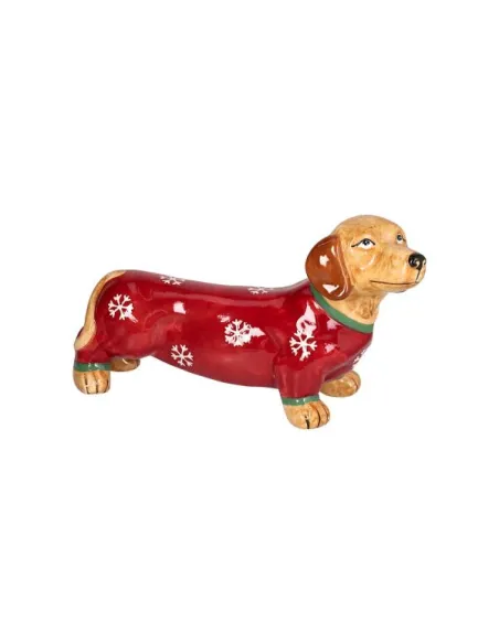 Bassotto Decoro Ficchi di Neve h 14 cm Merry Doxie in Stoneware