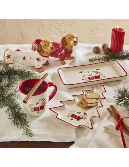 Bassotto Decoro Ficchi di Neve h 14 cm Merry Doxie in Stoneware