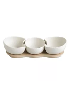 Antipastiera Papillon In Porcellana Bianca Con Supporto In Bamboo Naturale  - 53079  - Brandani  - Antipastiere e Vassoi