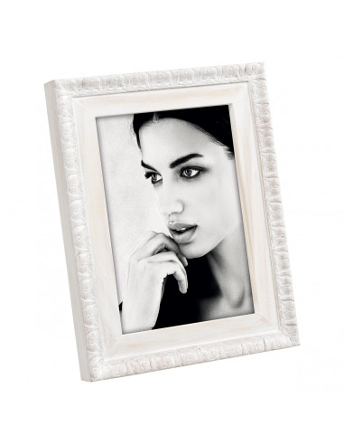Portafoto Bianco In Legno Massello Con Decorazione A Rilievo 15x20 A1281  - A1281BM  - Mascagni  - Portafoto