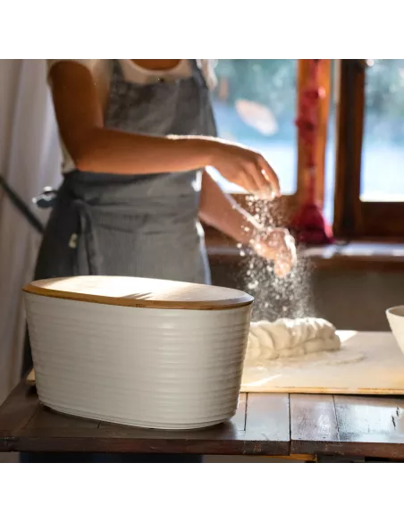 Tierra - Cassetta Pane Con Coperchio E Tagliere In Bambù Colore Bianco Latte