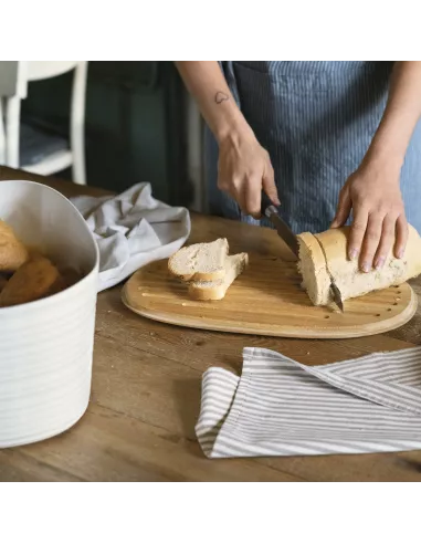 Tierra - Cassetta Pane Con Coperchio E Tagliere In Bambù Colore Bianco Latte