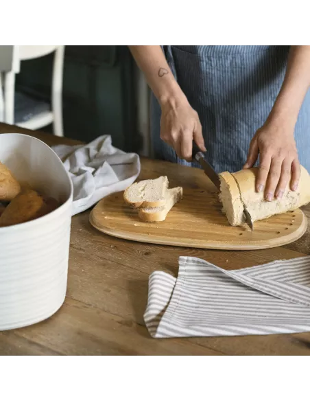 Tierra - Cassetta Pane Con Coperchio E Tagliere In Bambù Colore Bianco Latte