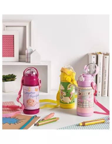 Bottiglia Termica Baby 350ml Inox/abs C/cannnuccia Silicone Decori Assortiti